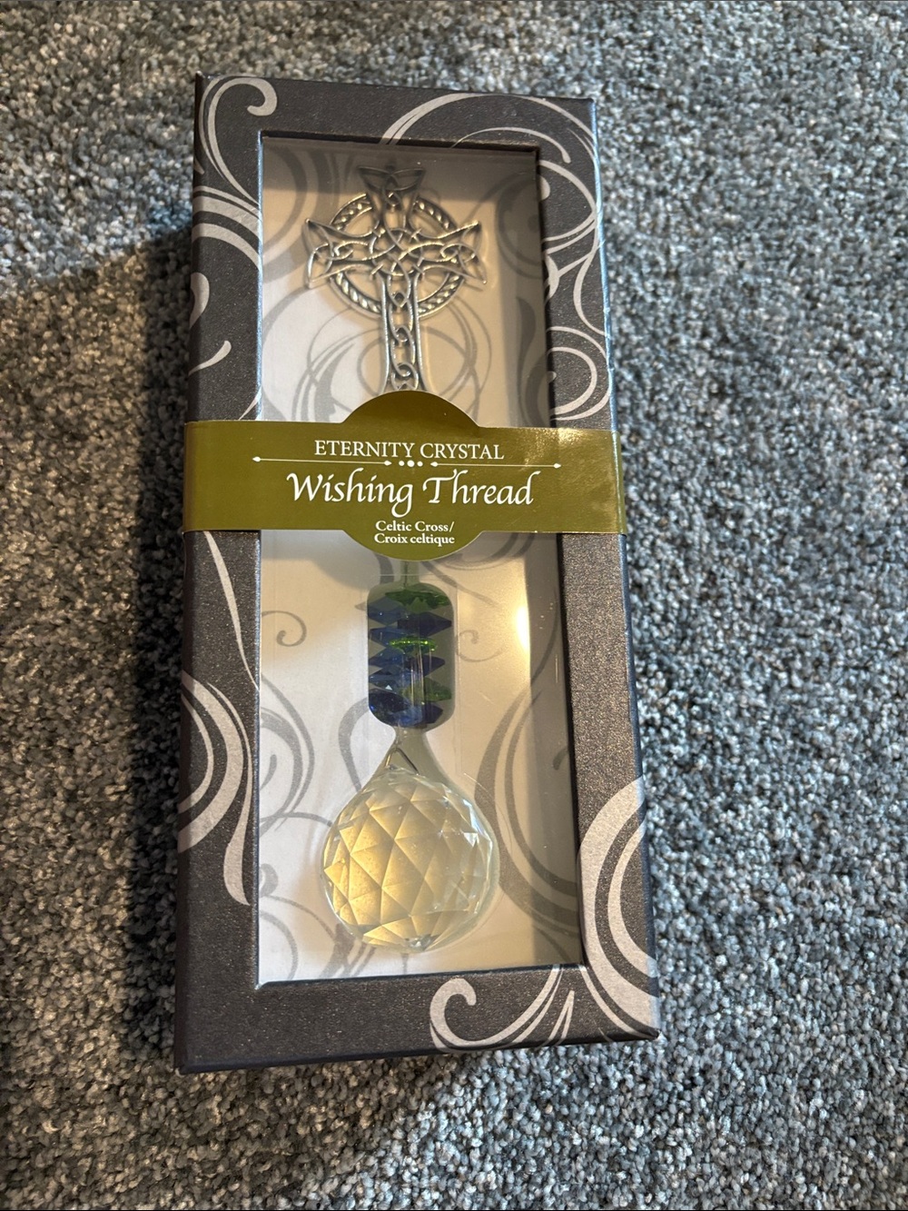 Eternity Crystal Wishing Thread Celtic Cross with Blue-Green Crystal